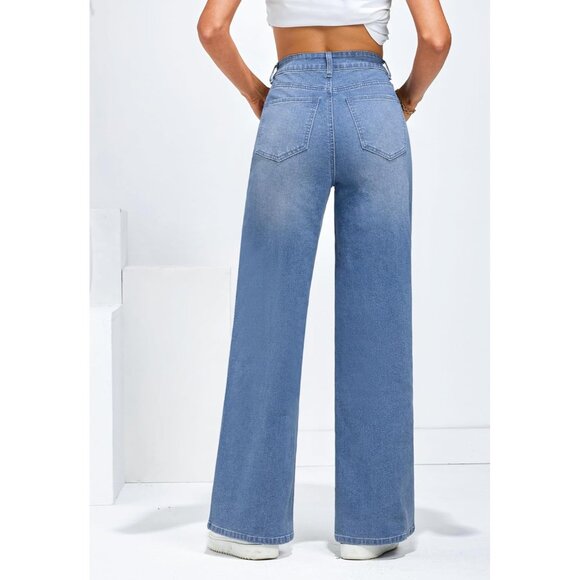 Wide Leg Jeans Women High Waist Breathable Stretch Casual Baggy Pants - Picture 3 of 7